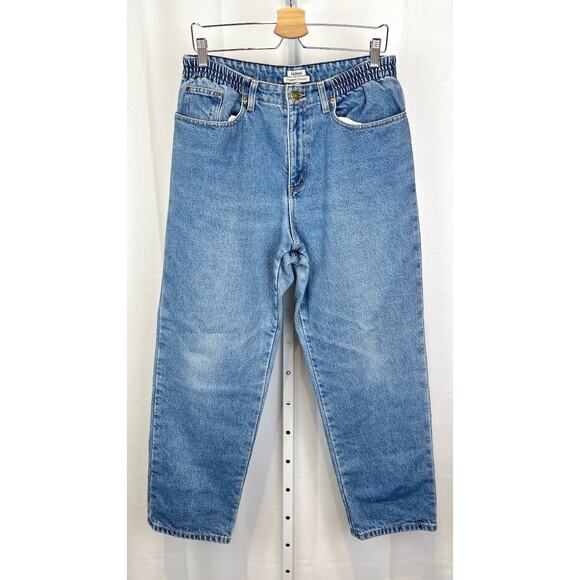 L.L. BEAN High Rise Jeans Relaxed Original Fit Plaid Lined Blue Size Petite 12P - Picture 1 of 11